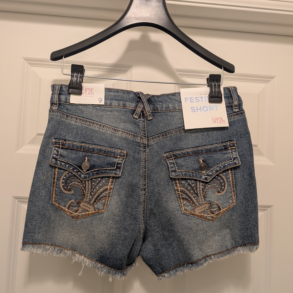 Women's Blue Denim Festival Shorts - Picture 2 of 5